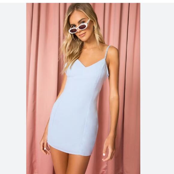 Superdown (REVOLVE) Bonita Drape-Back Mini Dress Medium M Blue FEMININE COQUETTE - Picture 1 of 6